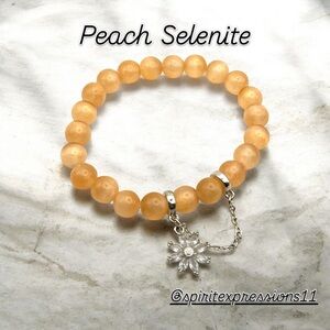 Peach Selenite Bracelet with Silver Charm